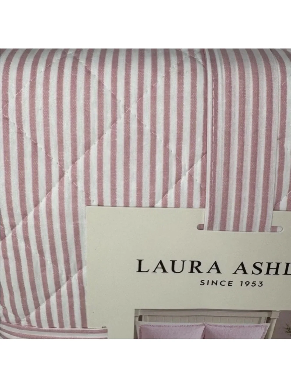 Laura Ashley Full/Queen Pink Oxford Stripe Reversible Cotton Quilt Set NWT